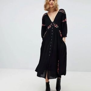 Free People Black Day Glow Midi Dress, Sz L